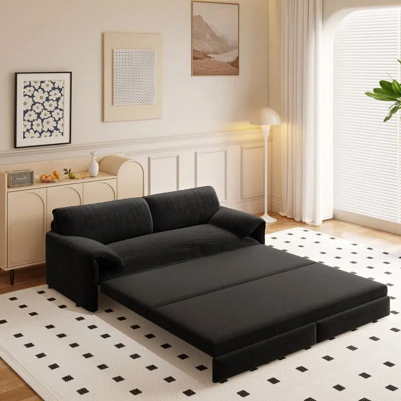 66 Queen Pull Out Sofa Bed, 3-in-1 Convertible Sleeper Sofa with Side Storage