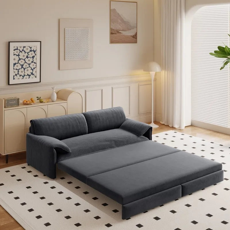 66 Queen Pull Out Sofa Bed, 3-in-1 Convertible Sleeper Sofa with Side Storage