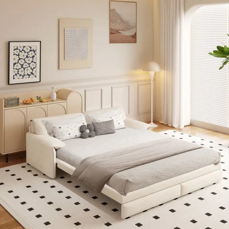 66 Queen Pull Out Sofa Bed, 3-in-1 Convertible Sleeper Sofa with Side Storage