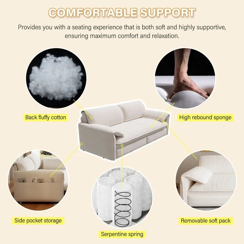 66 Queen Pull Out Sofa Bed, 3-in-1 Convertible Sleeper Sofa with Side Storage