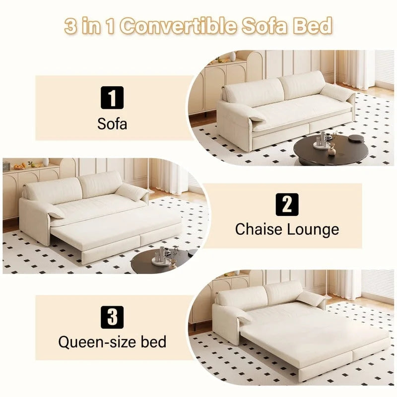 66 Queen Pull Out Sofa Bed, 3-in-1 Convertible Sleeper Sofa with Side Storage