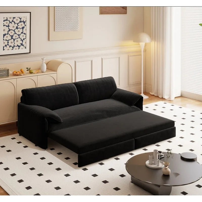 66 Queen Pull Out Sofa Bed, 3-in-1 Convertible Sleeper Sofa with Side Storage