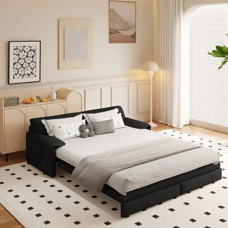66 Queen Pull Out Sofa Bed, 3-in-1 Convertible Sleeper Sofa with Side Storage