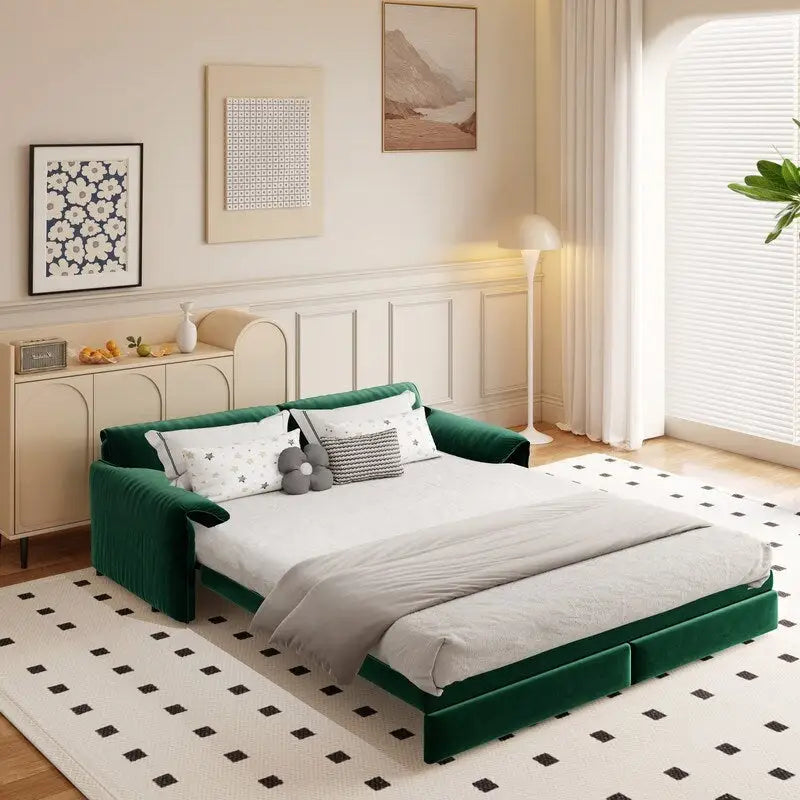 66 Queen Pull Out Sofa Bed, 3-in-1 Convertible Sleeper Sofa with Side Storage
