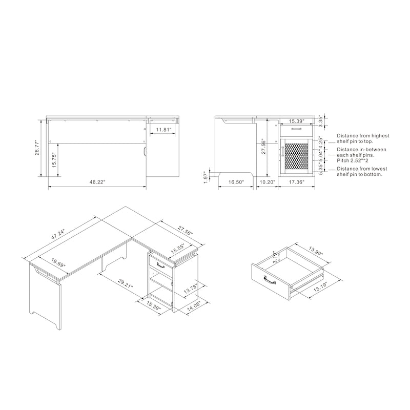 DH BASIC Urban 63-inch Multi-storage L-shape Desk by Denhour