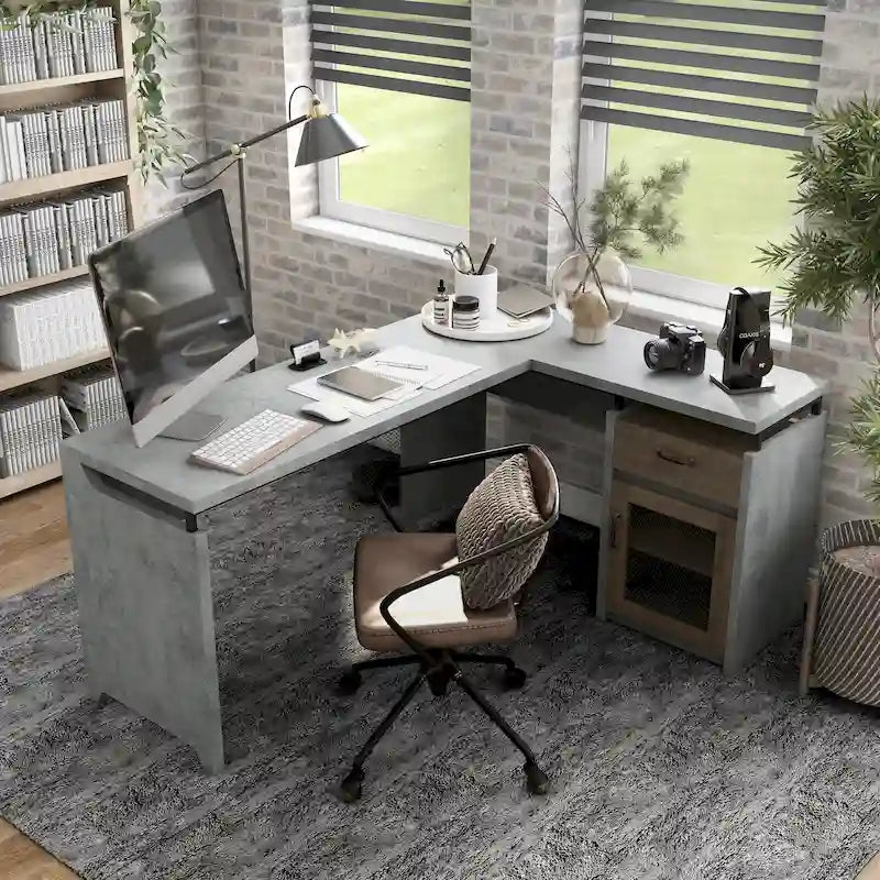 DH BASIC Urban 63-inch Multi-storage L-shape Desk by Denhour