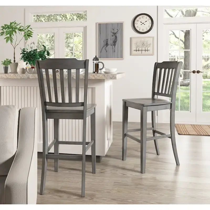 Slat Back Bar Height Chairs (Set of 2)