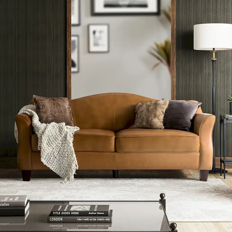 Sandra 81.5 Classic Genuine Leather Sofa With Solid Wood Legs By HULALA HOME