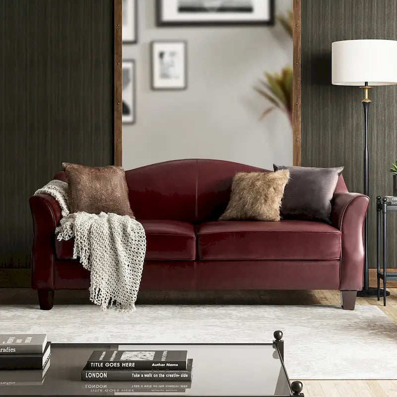 Sandra 81.5 Classic Genuine Leather Sofa With Solid Wood Legs By HULALA HOME