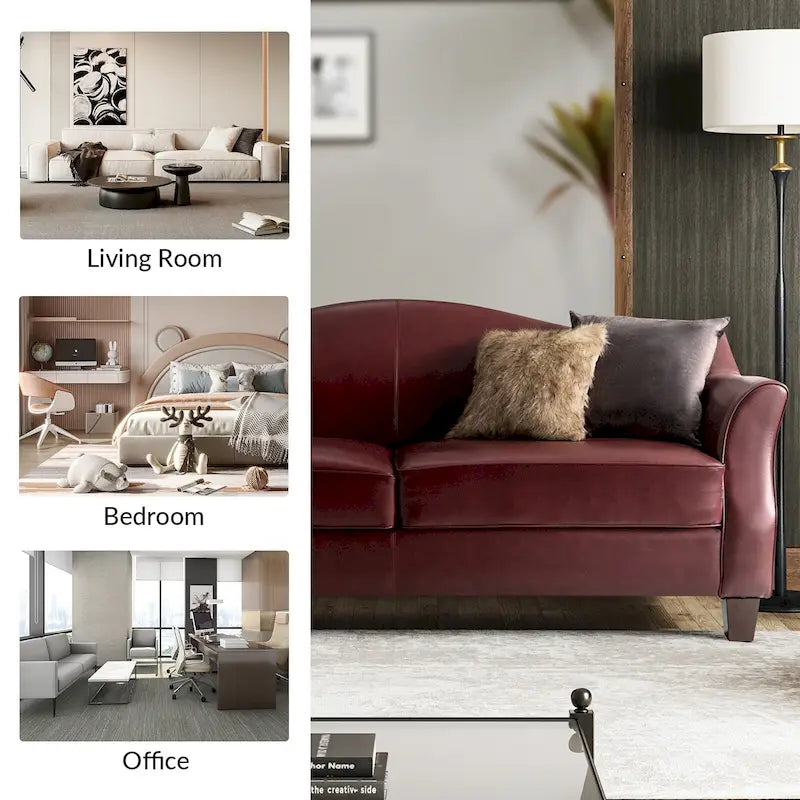 Sandra 81.5 Classic Genuine Leather Sofa With Solid Wood Legs By HULALA HOME