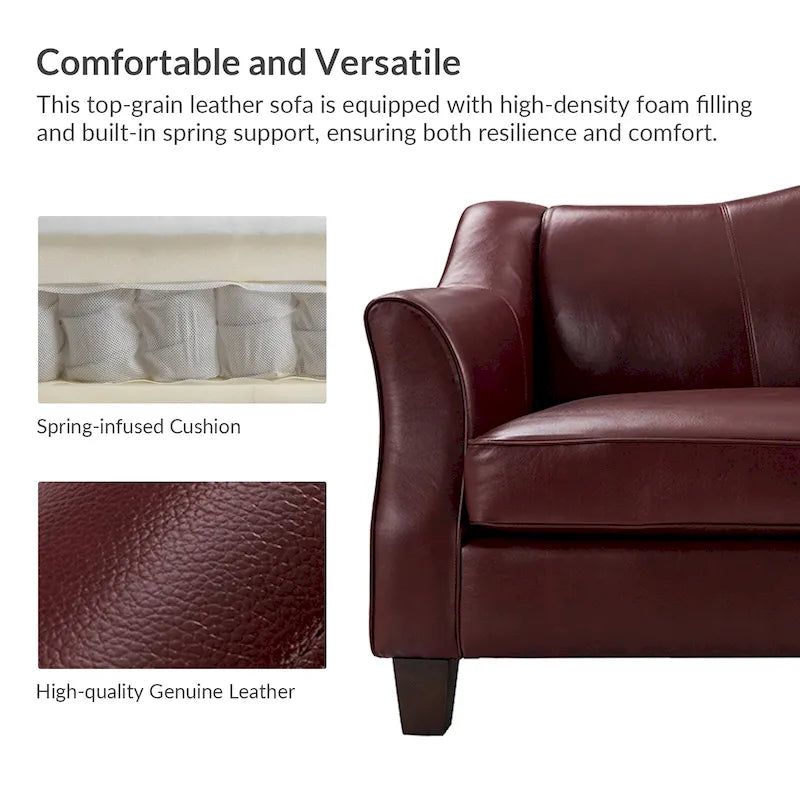 Sandra 81.5 Classic Genuine Leather Sofa With Solid Wood Legs By HULALA HOME