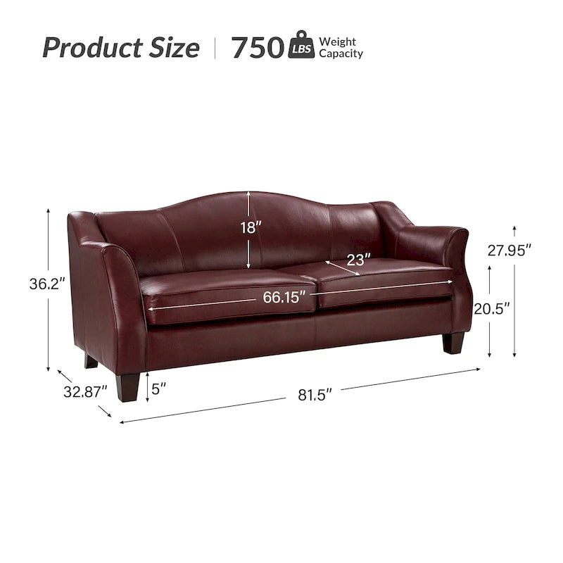 Sandra 81.5 Classic Genuine Leather Sofa With Solid Wood Legs By HULALA HOME