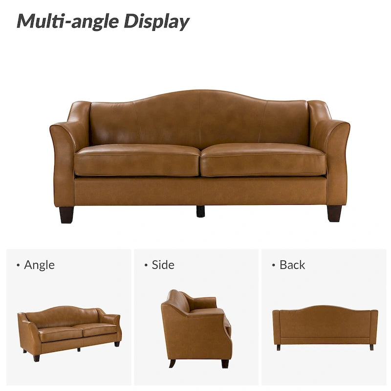 Sandra 81.5 Classic Genuine Leather Sofa With Solid Wood Legs By HULALA HOME