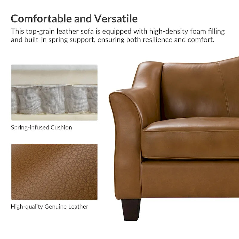 Sandra 81.5 Classic Genuine Leather Sofa With Solid Wood Legs By HULALA HOME