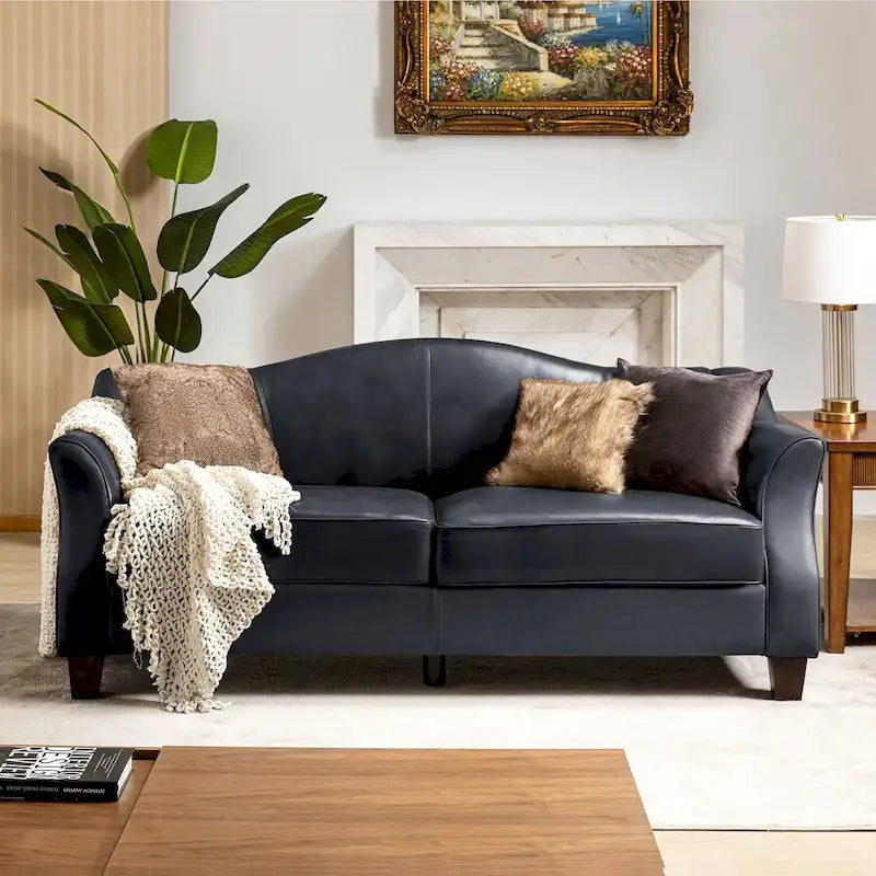Sandra 81.5 Classic Genuine Leather Sofa With Solid Wood Legs By HULALA HOME