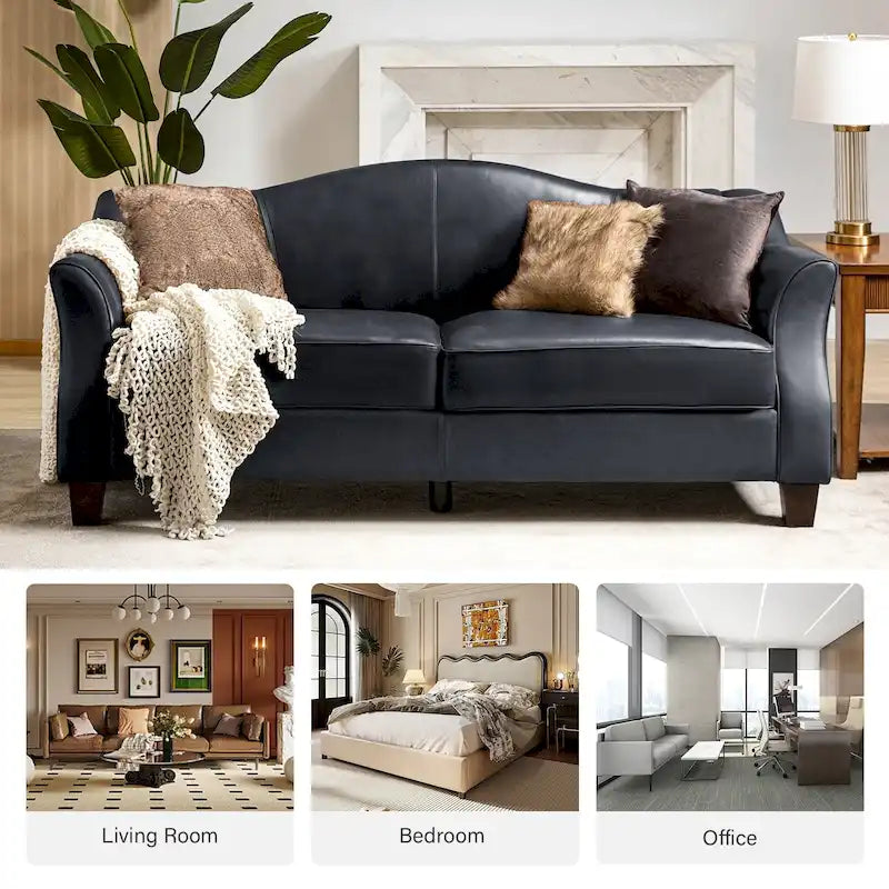 Sandra 81.5 Classic Genuine Leather Sofa With Solid Wood Legs By HULALA HOME