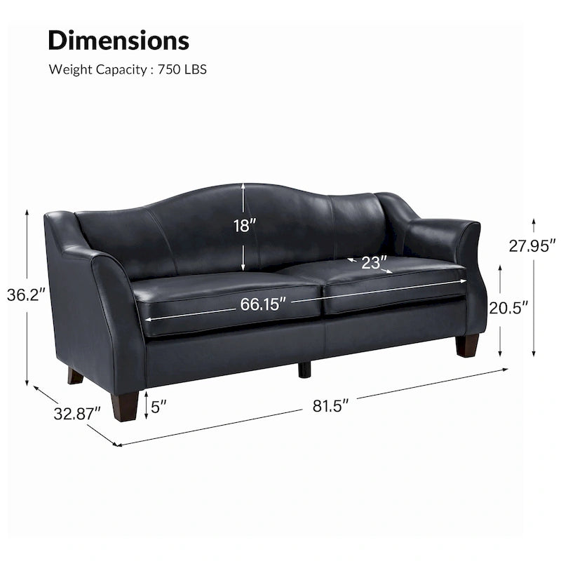 Sandra 81.5 Classic Genuine Leather Sofa With Solid Wood Legs By HULALA HOME