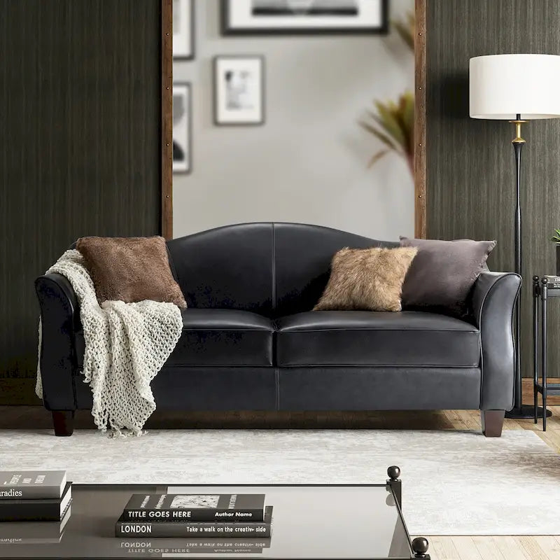 Sandra 81.5 Classic Genuine Leather Sofa With Solid Wood Legs By HULALA HOME