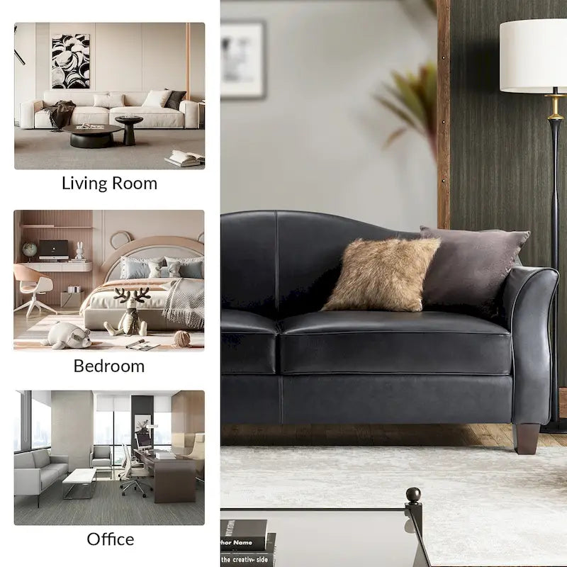 Sandra 81.5 Classic Genuine Leather Sofa With Solid Wood Legs By HULALA HOME
