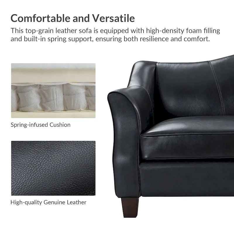 Sandra 81.5 Classic Genuine Leather Sofa With Solid Wood Legs By HULALA HOME