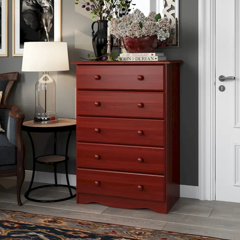 Palace Imports 100% Solid Wood 5-Drawer Chest with Metal or Wooden Knobs