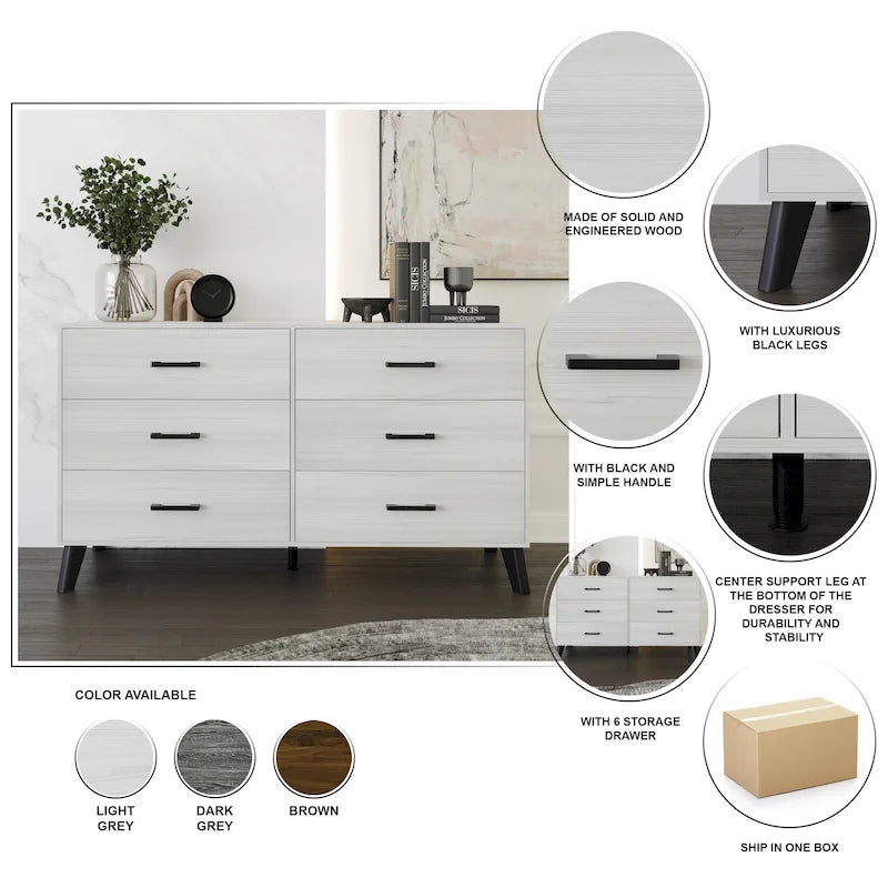 CraftPorch Classic Style 6-Drawers Wooden Dresser