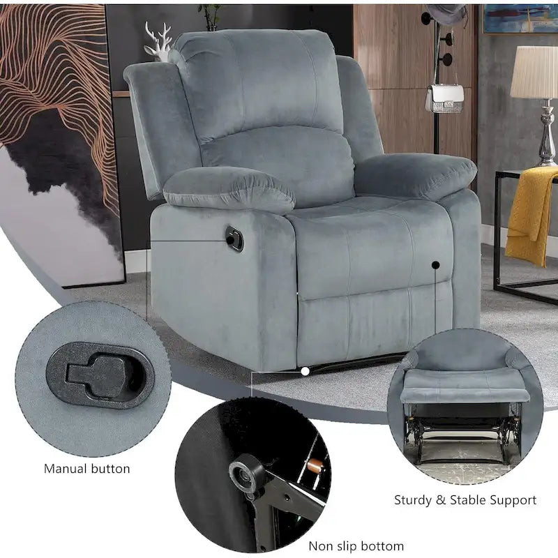 Manual Recliner Chair, Soft Fabric Overstuffed Recliner Single Sofa Chair for Living Room Bedroom