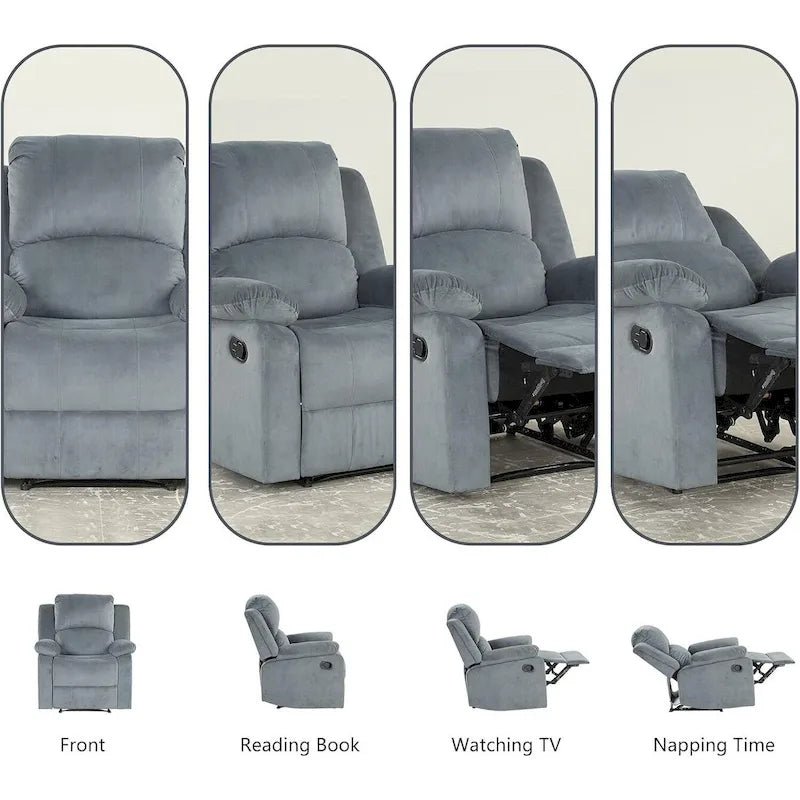 Manual Recliner Chair, Soft Fabric Overstuffed Recliner Single Sofa Chair for Living Room Bedroom