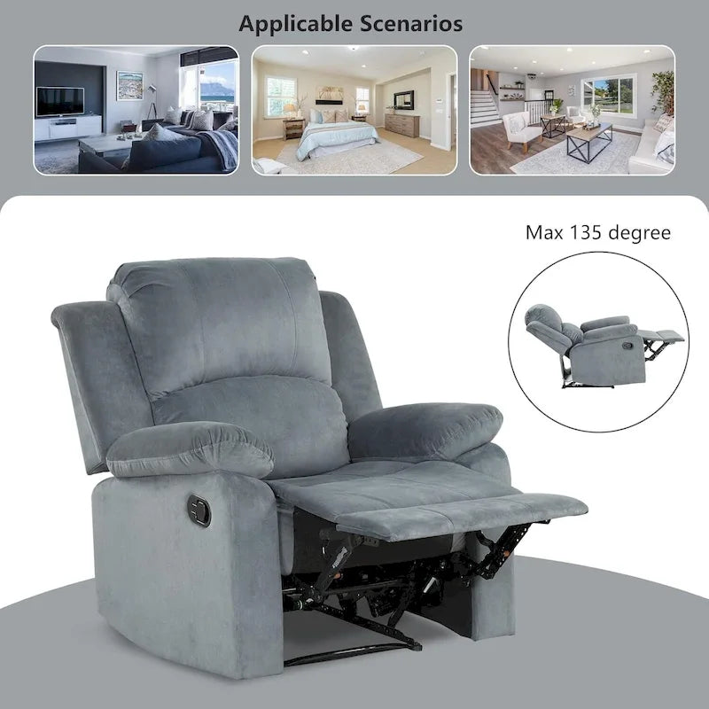 Manual Recliner Chair, Soft Fabric Overstuffed Recliner Single Sofa Chair for Living Room Bedroom