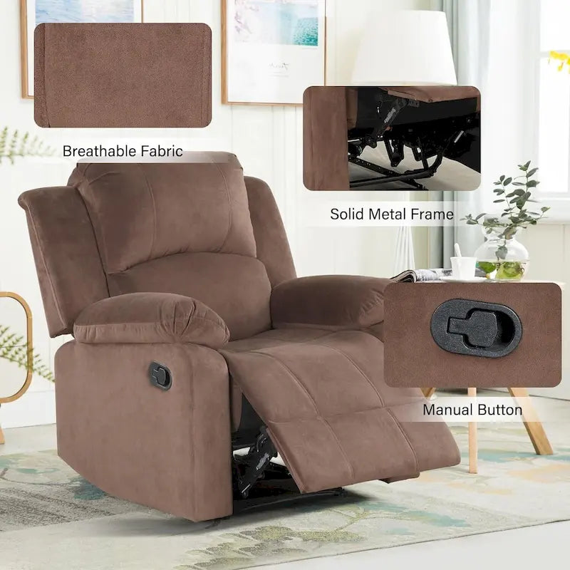 Manual Recliner Chair, Soft Fabric Overstuffed Recliner Single Sofa Chair for Living Room Bedroom