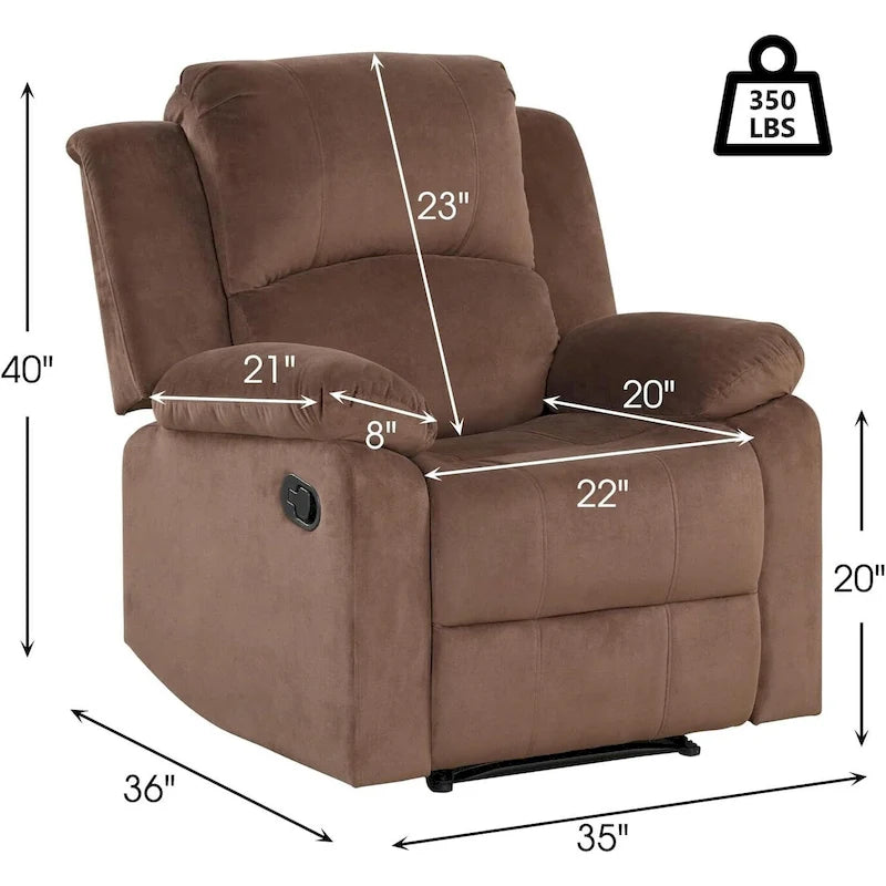 Manual Recliner Chair, Soft Fabric Overstuffed Recliner Single Sofa Chair for Living Room Bedroom