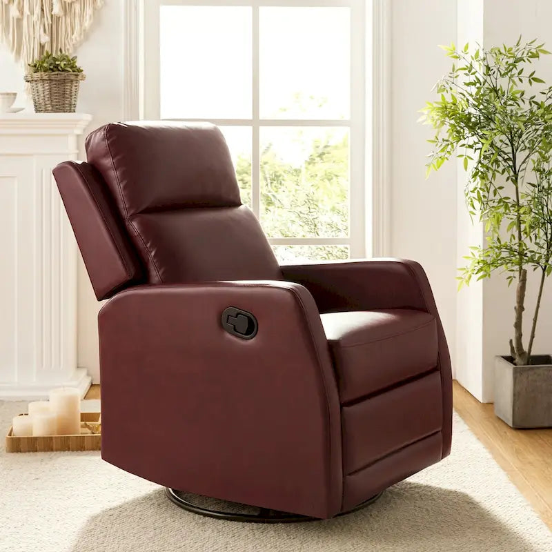 Faux Leather Manual Rocking Swivel Recliner with Wingback