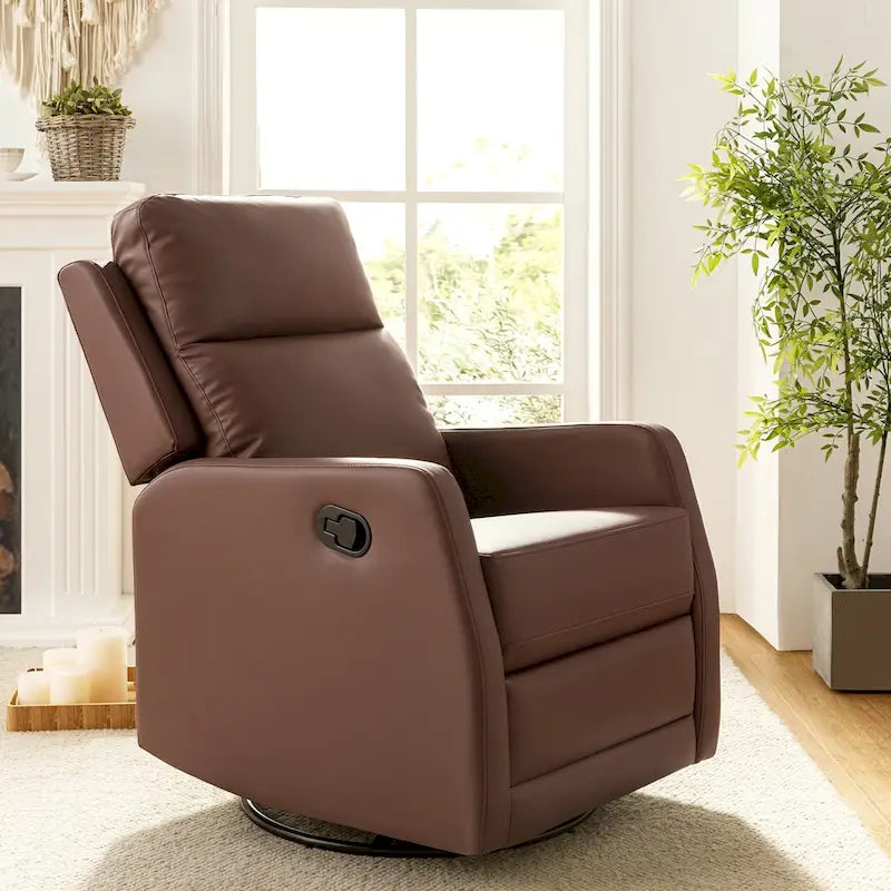 Faux Leather Manual Rocking Swivel Recliner with Wingback
