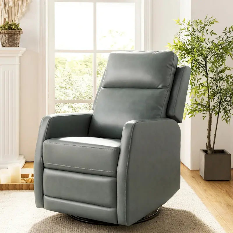 Faux Leather Manual Rocking Swivel Recliner with Wingback