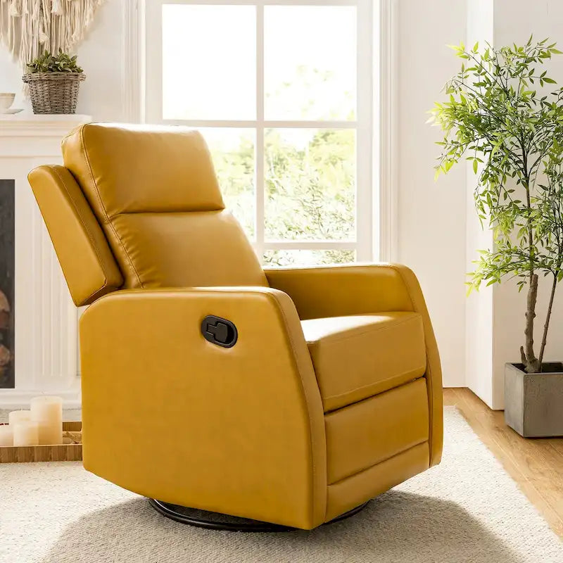 Faux Leather Manual Rocking Swivel Recliner with Wingback