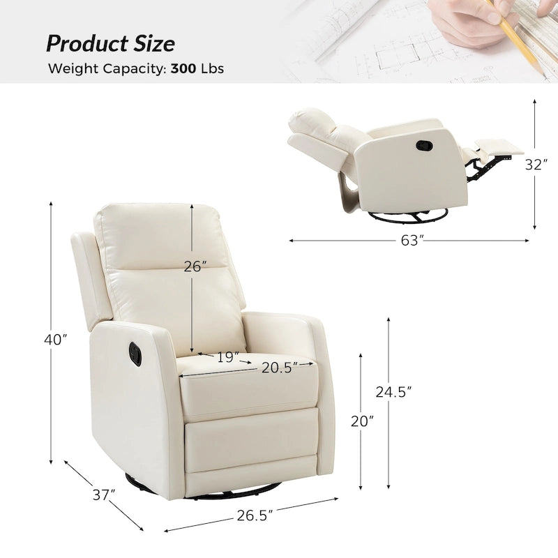 Faux Leather Manual Rocking Swivel Recliner with Wingback
