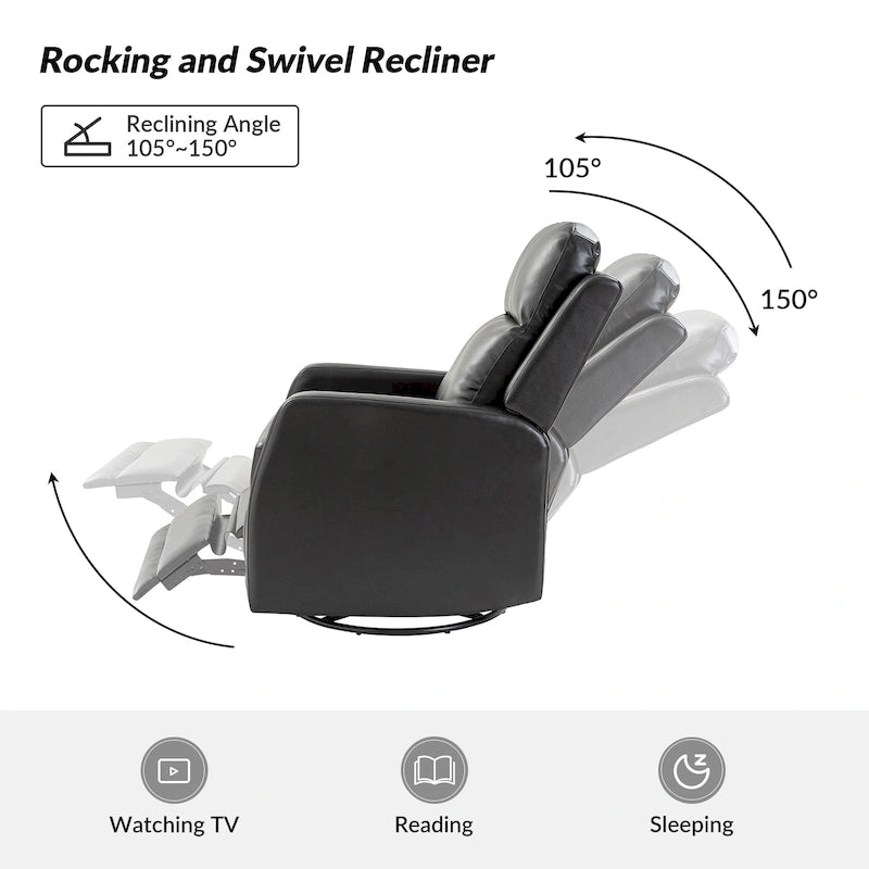 Faux Leather Manual Rocking Swivel Recliner with Wingback