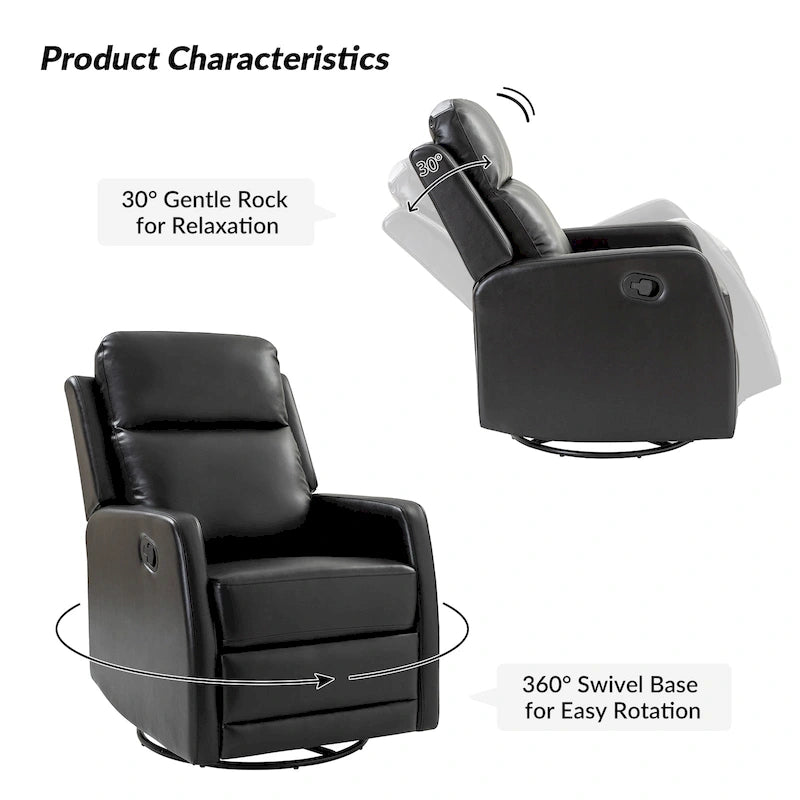 Faux Leather Manual Rocking Swivel Recliner with Wingback