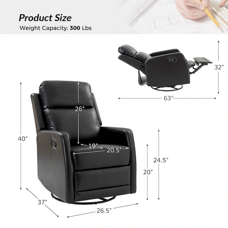 Faux Leather Manual Rocking Swivel Recliner with Wingback