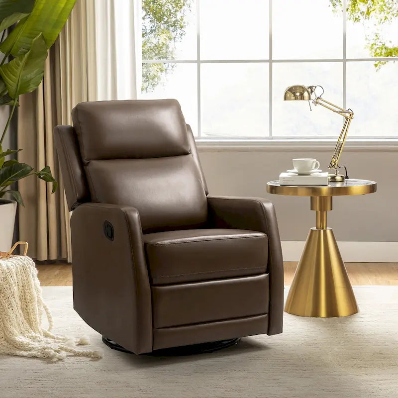 Faux Leather Manual Rocking Swivel Recliner with Wingback