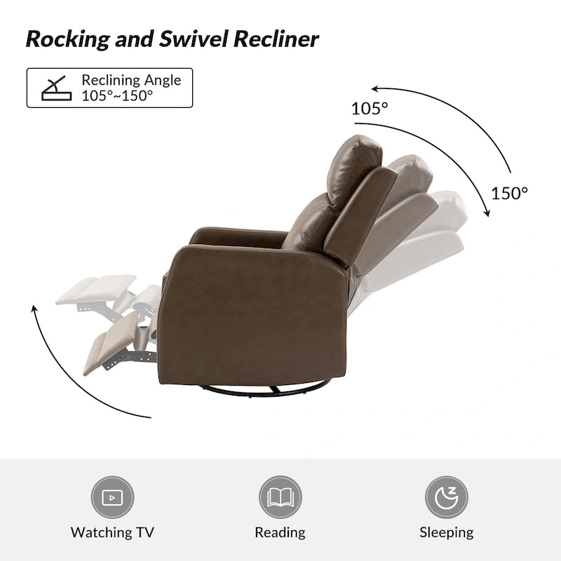 Faux Leather Manual Rocking Swivel Recliner with Wingback