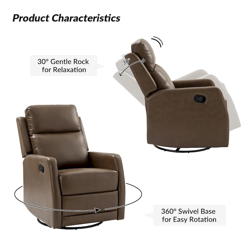 Faux Leather Manual Rocking Swivel Recliner with Wingback