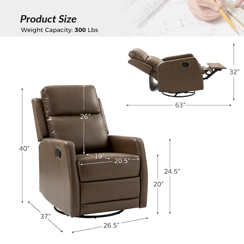 Faux Leather Manual Rocking Swivel Recliner with Wingback