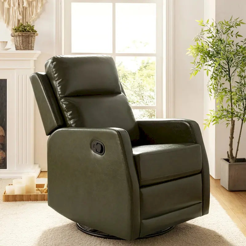 Faux Leather Manual Rocking Swivel Recliner with Wingback