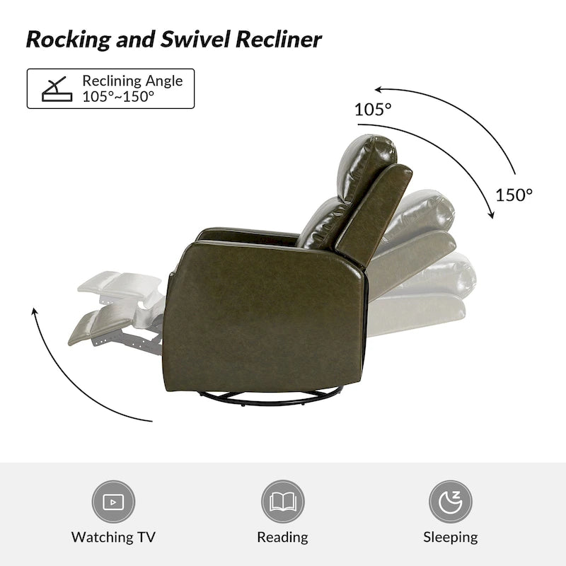 Faux Leather Manual Rocking Swivel Recliner with Wingback