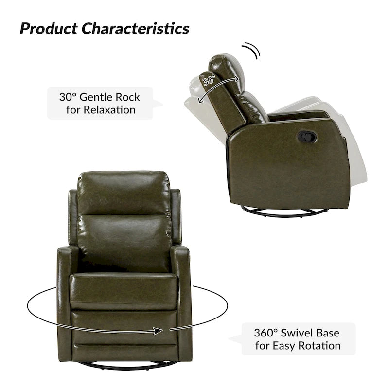 Faux Leather Manual Rocking Swivel Recliner with Wingback