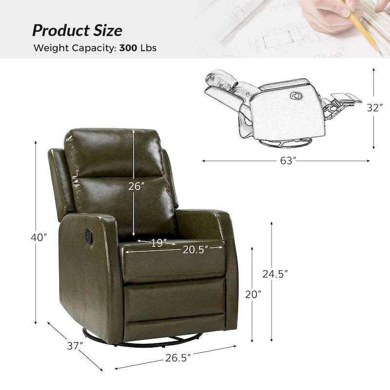 Faux Leather Manual Rocking Swivel Recliner with Wingback