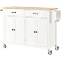 Kitchen Island Cart with Solid Wood Top and Locking Wheels