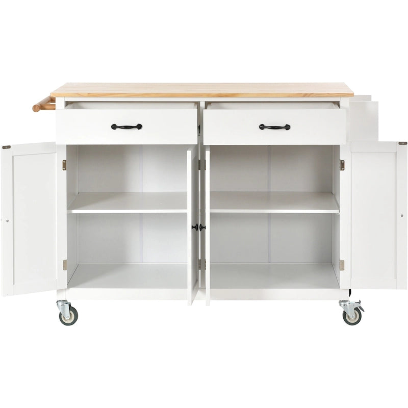 Kitchen Island Cart with Solid Wood Top and Locking Wheels