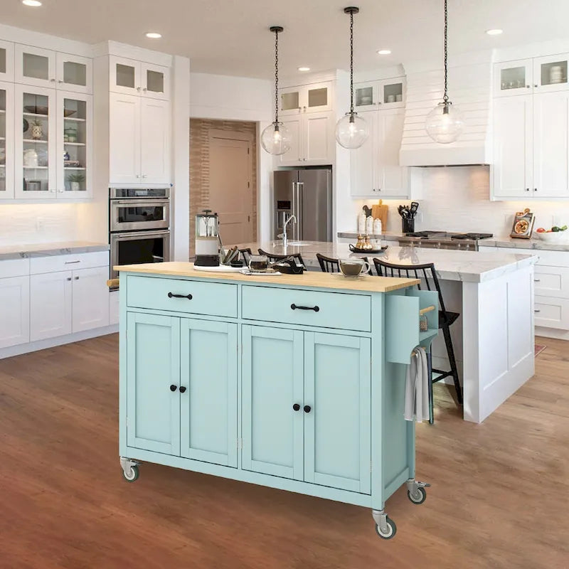 Kitchen Island Cart with Solid Wood Top and Locking Wheels